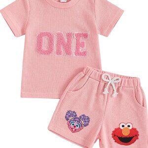 Pink Girl First Birthday Abby Cadabby Outfit Elmo Shirt Shorts Sesame Street Top